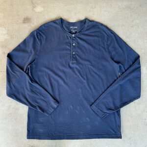 Todd Snyder Premium Jersey Mens Size L Navy Henley Long Sleeve *Flaw*